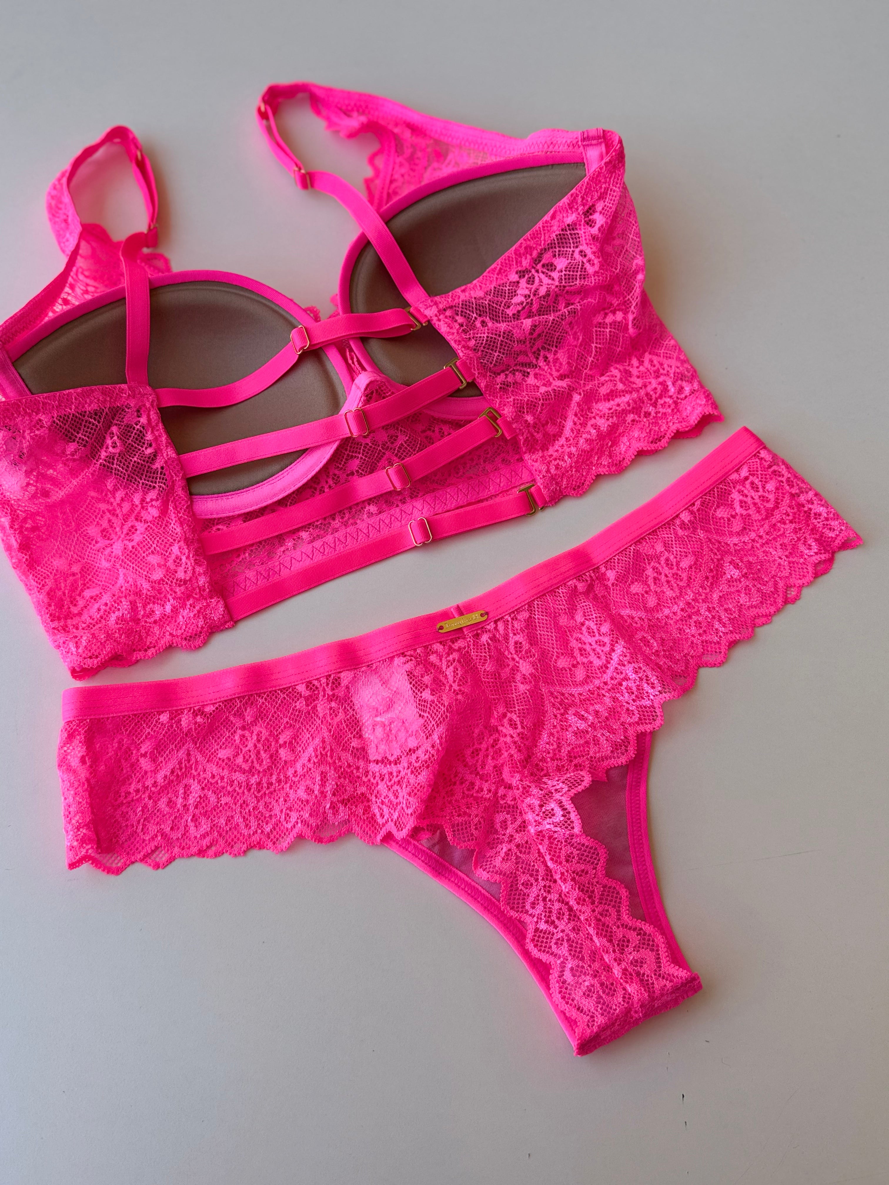 LINGERIE ZOE ROSA FLUO - 2 PEZZI